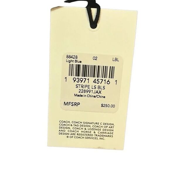 Draft Listing Coach blue striped shirt with buttons down back size 2. New with t - Picture 3 of 4